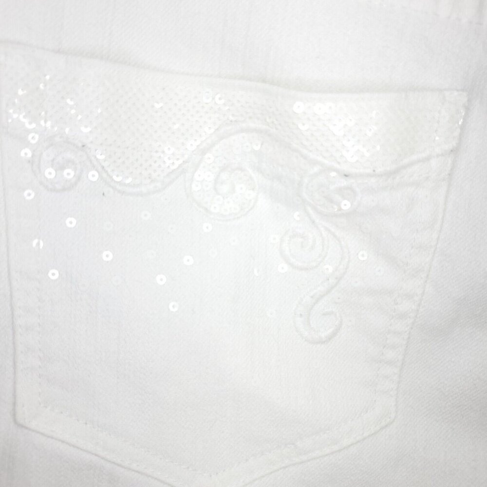 Chicos Platinum Jeans Womens 0.5 (US 6 /S) White Cecile OCP Sequin Strech Capri - Picture 9 of 11